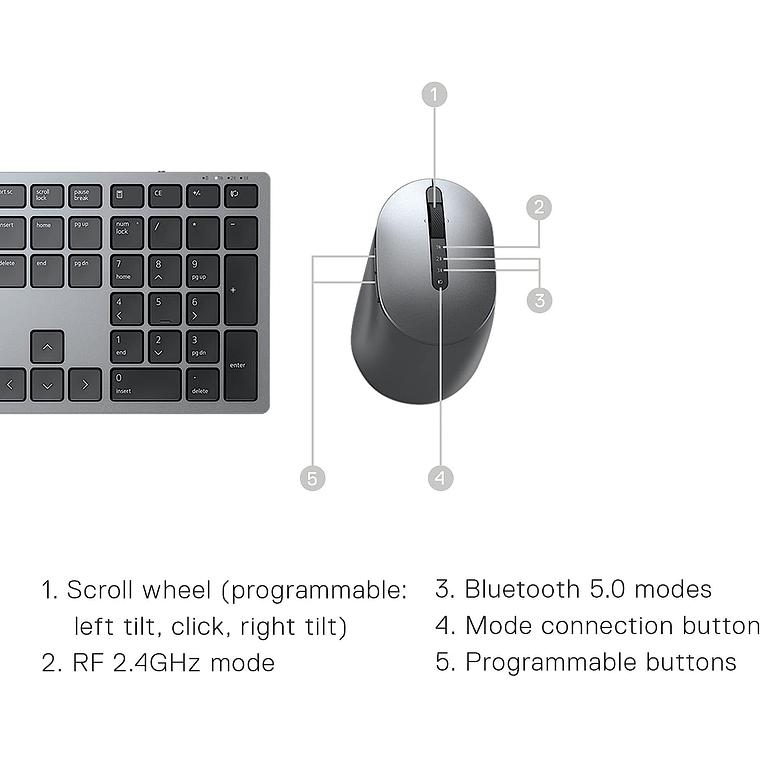 Kit Teclado Mouse Dell Premier Multi-Device KM7321W - Bluetooth 5.0, Gris titanio  4
