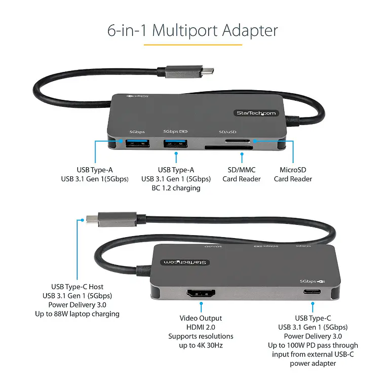 USB C Multiport Adapter - 4K HDMI/PD/USB 4