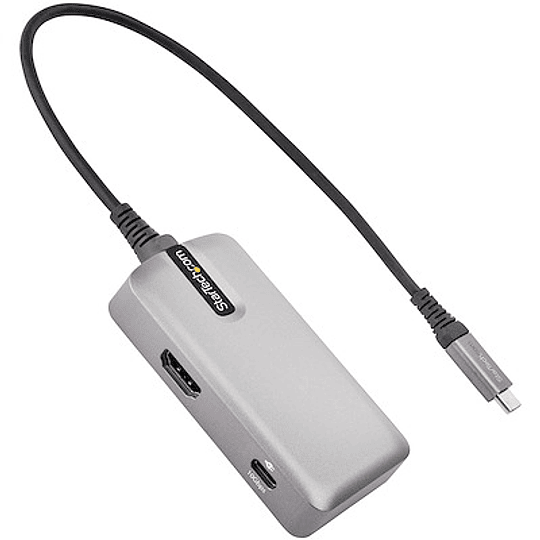 Adaptador USB-C Startech Multipuertos, 4 en 1, 4K 60Hz, Cable de 25 cm. Color Gris