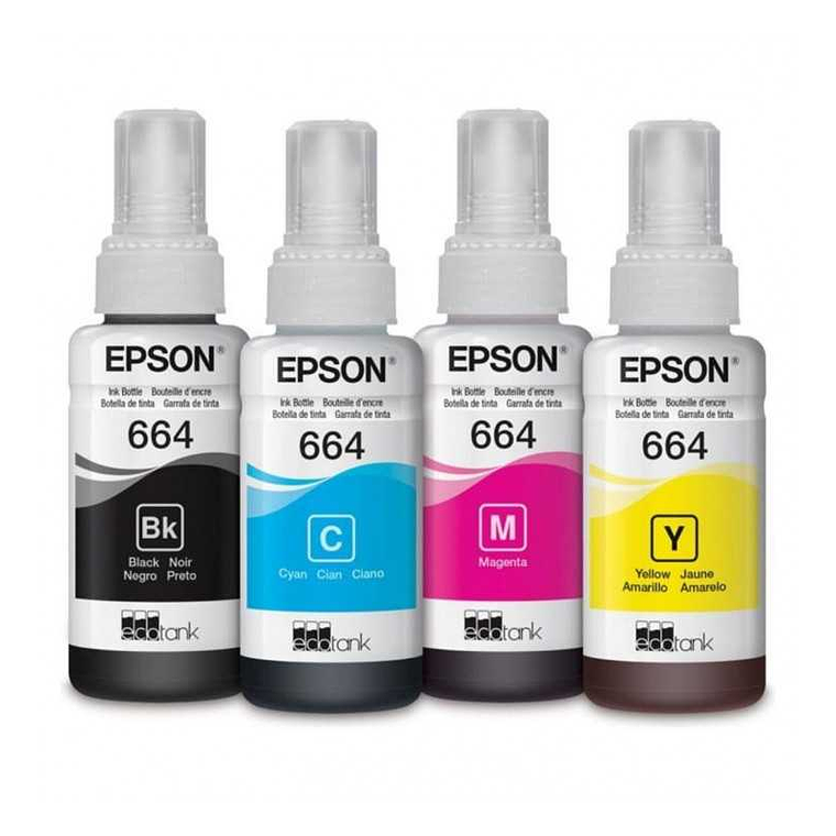 Pack 4 botellas de tinta Epson T664 colores (Negro, Cian, Magenta, Amarillo) 1