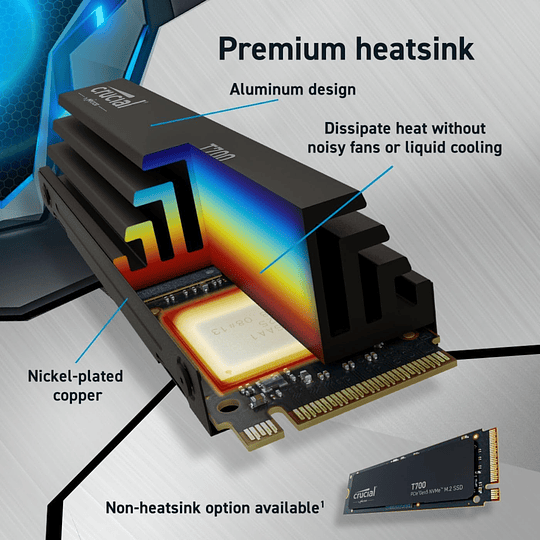 Disco duro 4TB interno SSD |  Crucial T700 PCIe 5.0 x4 M.2 con disipador