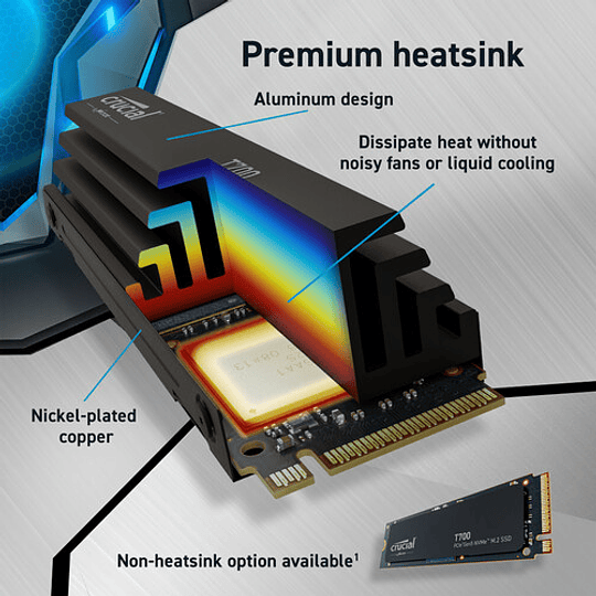 Disco SSD T700 2000GB2TB PCIe Gen5 NVMe M2 con disipador 12400 MBs lectura 11800 MBs escritura - Garantía 5 años