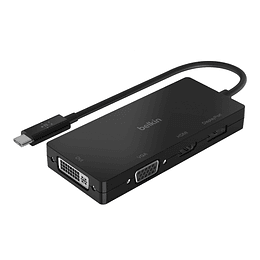Adaptador de vídeo Belkin- USB-C (M) a HD-15 (VGA), DVI-I, HDMI, DisplayPort (H) - compatibilidad con 4K - negro