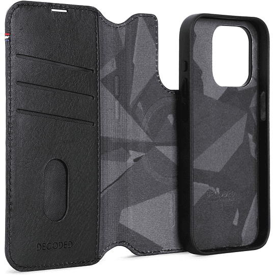 Funda cuero Wallet con MagSafe para iPhone 15 Pro Decoded Negro
