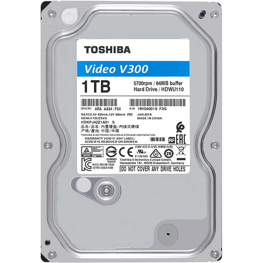 Disco duro 1TB interno | Toshiba V300 Video Streaming 3.5“ SATA 6Gb/s, 5700 rpm