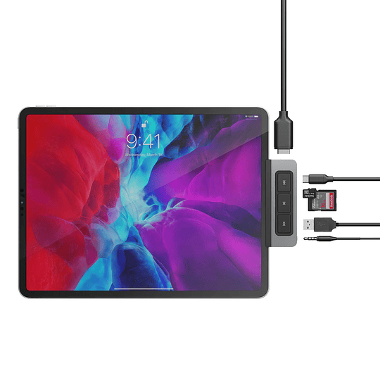 Hub USB-C Hyperdrive form-fit 6-1 para iPad Pro y Air Hyper gris