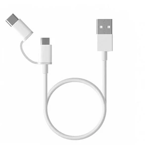 Cable USB Xiaomi MI 2 in 1, de USB 2.0 a MicroUSB y USB-C. Color Blanco