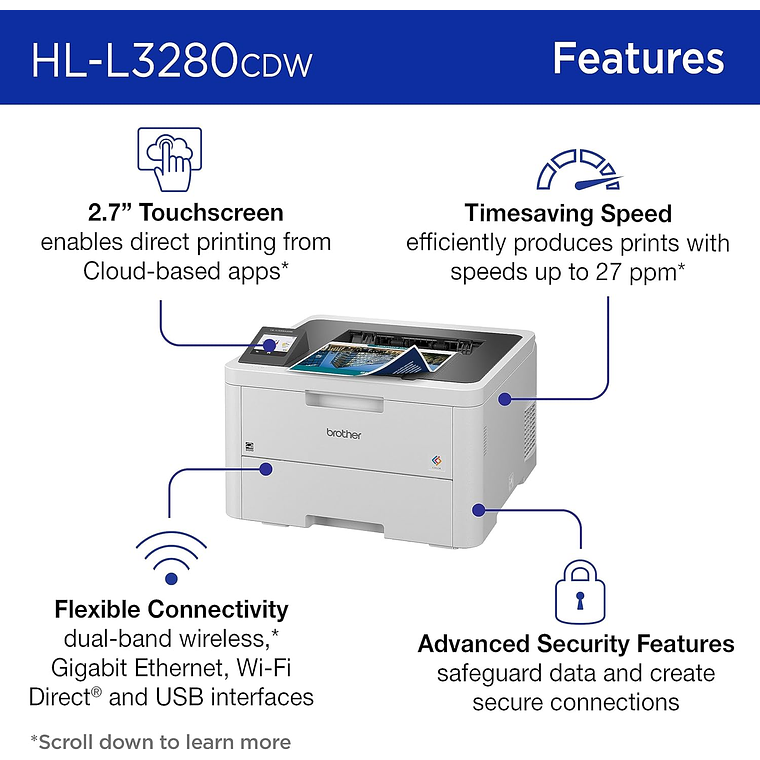 Impresora Multifuncional Brother HLL3280CDW | Láser Color, Wi-Fi/USB/LAN 2