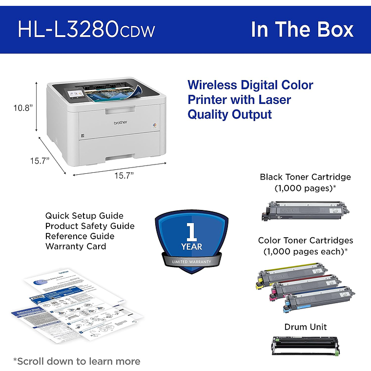 Impresora Multifuncional Brother HLL3280CDW | Láser Color, Wi-Fi/USB/LAN 3
