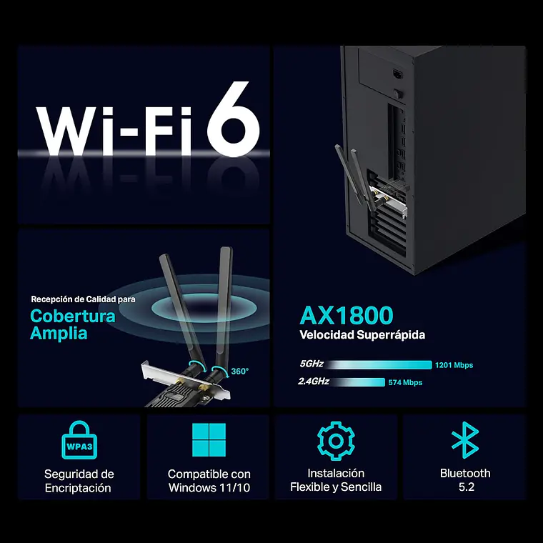 Adaptador de red TP- Link Archer (PCle, 802.11ax, Bluetooth 5.2) 2