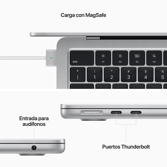 MacBook Air de 13.6“ (Chip M2 8Core y GPU 8Core, 8GB Ram, 256GB SSD) Silver