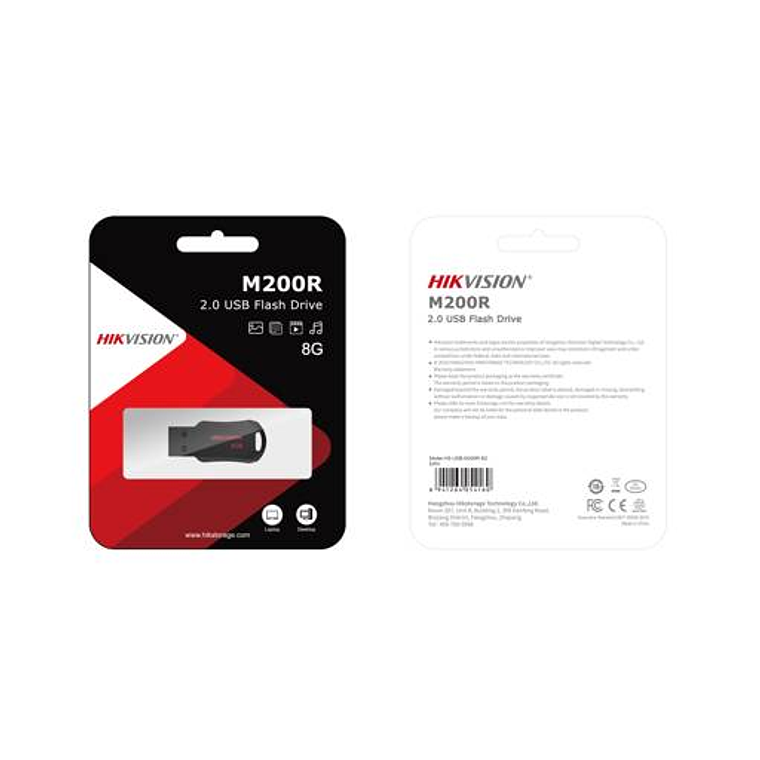 Pendrive Hikvision M200R (8GB, USB 2.0, Type-A, Negro, Rojo) 3