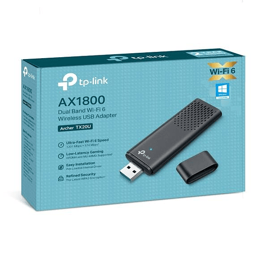 Adaptador de red USB Wi-Fi 6 con 2 antenas AX1800 TP-Link Archer TX20U,Tecnología MU-MIMO