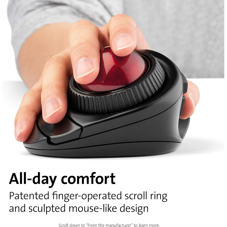 Trackball Mouse Fusion Inalambrico Negro Bola Roja 3