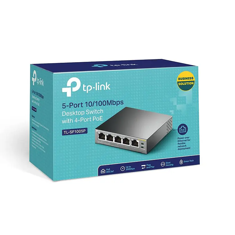 Switch 5 puertos RJ45 TP Link TL-SF1005P, 10/100 Mbps, Protección de sobrecargas 3