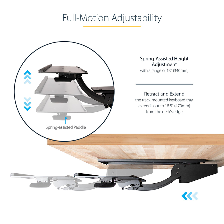 Bandeja para Teclado y Ratón para Debajo del Escritorio - de 30cm x 78cm ( Altura Ajustable,  Soporte Teclado y Mouse) 5