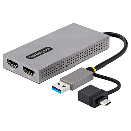 Adaptador USB A/C Macho - 2x HDMI Hembra, Gris
