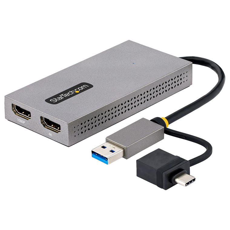 Adaptador USB A/C Macho - 2x HDMI Hembra, Gris 1