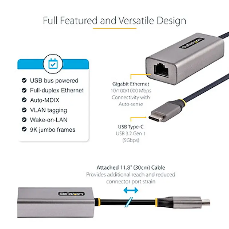 Adaptador USB-C a Ethernet - Adaptador USB 3.0 de Red Ethernet Gigabit 10/100/1000 Mbps 2