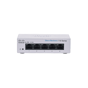 Switch 5 puertos Cisco CBS110-5T-D-NA de 5 puertos RJ-45 Gigabit Ethernet (10/100/1000Mbps).