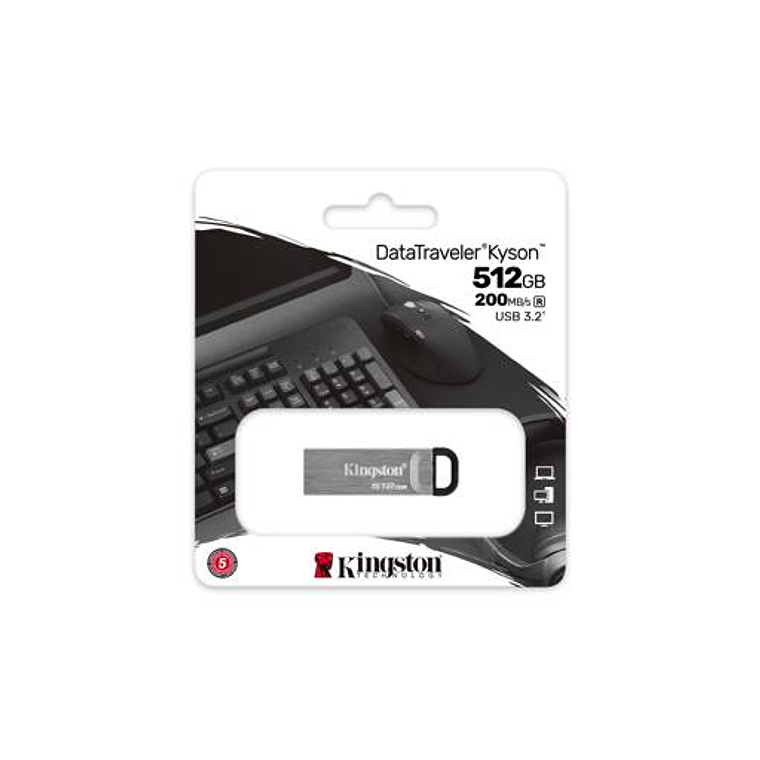 Pendrive 512GB Kingston DataTraveler Kyson USB-A 3.2 Lec200MB/s Esc60MB/s Metal 3