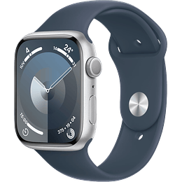 Apple Watch S9 GPS ( Aluminio plata, 45mm, Correa deportiva azul tempestad, talla S/M )