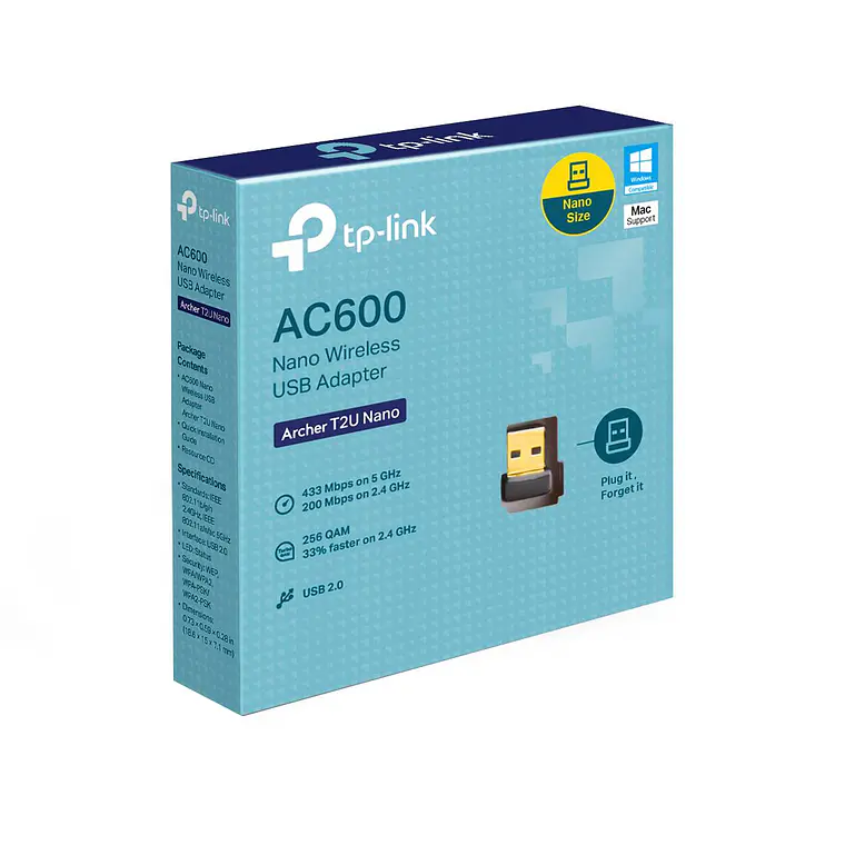 Adaptador de red Wi-Fi TP-Link Archer T2U Nano, AC600, 600 Mbps 3