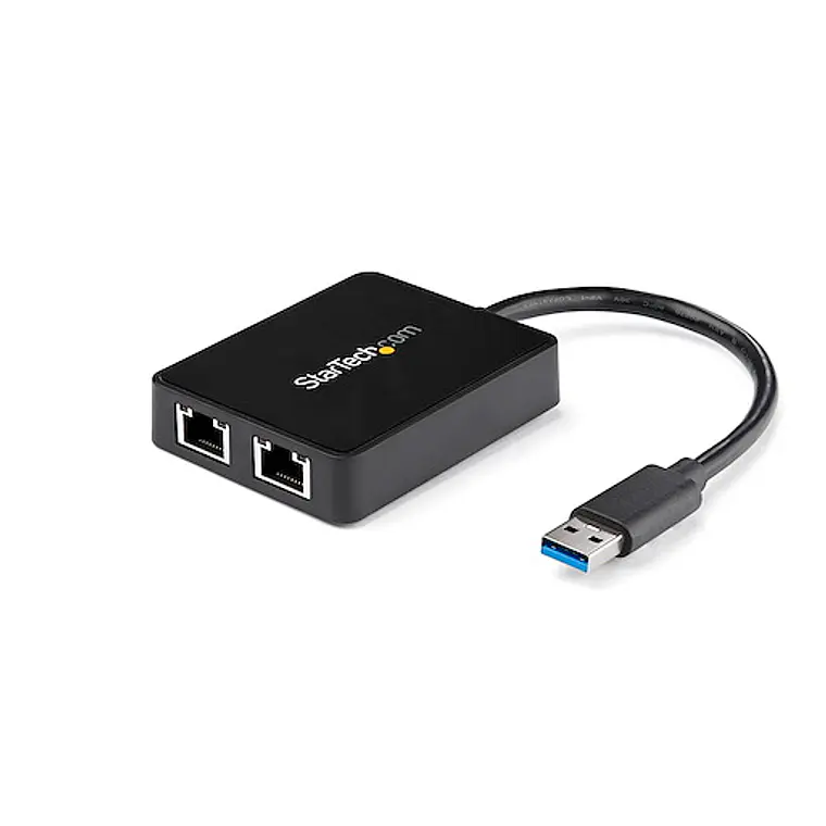 Adaptador Tarjeta de Red NIC Externa USB 3.0 2 Puertos Gigabit Ethernet RJ45 y Puerto USB 1