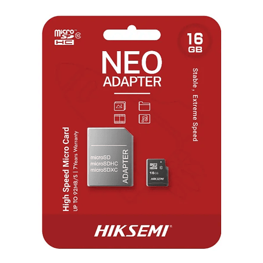 Tarjeta MicroSDHC Hiksemi Neo, 16GB, Incluye Adaptador