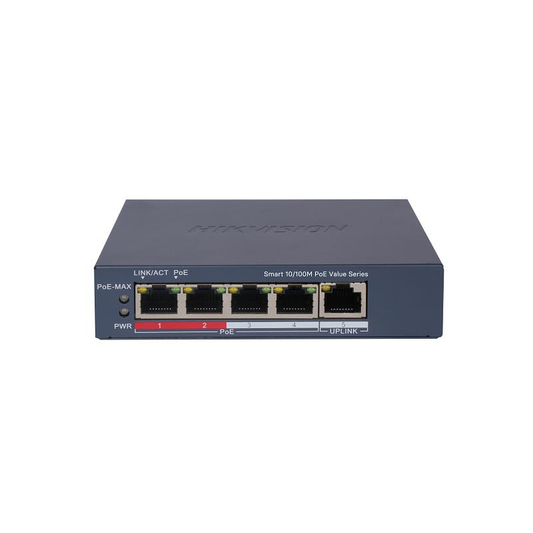 Switch 4 puertos Hikvision Fast Ethernet Smart POE 1