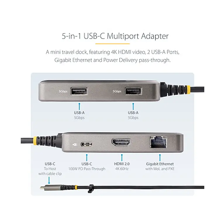 Adaptador multipuerto USB-C, HDMI 4K 60 Hz, concentrador USB 3.0 de 2 puertos de 5 Gbps 2