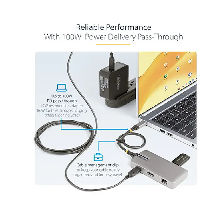 Adaptador multipuerto USB-C, HDMI 4K 60 Hz, concentrador USB 3.0 de 2 puertos de 5 Gbps 3