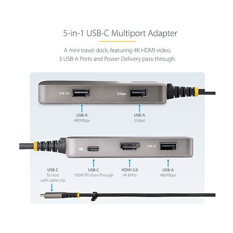 Adaptador multipuerto USB-C, HDMI 4K 60 Hz con HDR, concentrador USB de 3 puertos 2