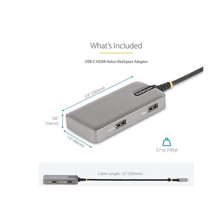 Adaptador multipuerto USB-C, HDMI 4K 60 Hz con HDR, concentrador USB de 3 puertos 3