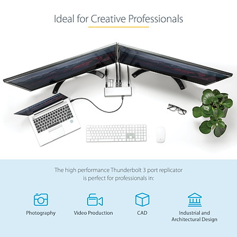 Docking Thunderbolt 3 StarTech (2x 4K 60Hz Monitor TB3 con DP, HDMI & 1080p VGA - 85W Power) 3