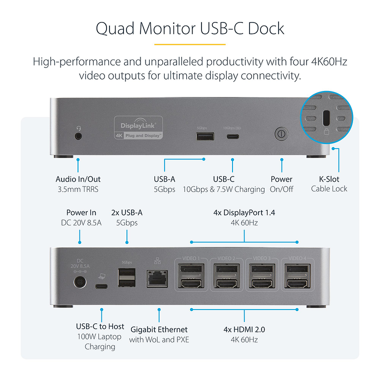 Docking station USB-C Quad 4K StarTech.com 7