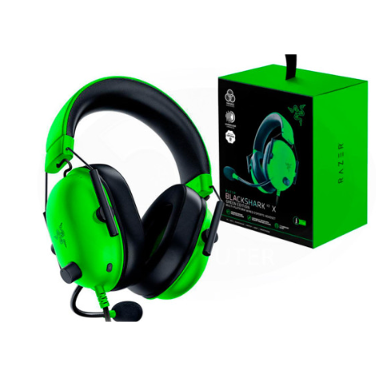 Auricular Razer BlackShark V2 X - cableado - conector de 3,5 mm - aislamiento de ruido - verde razer 3