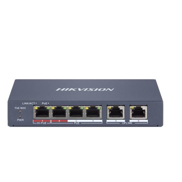 Switch 6 puertos | PoE Hikvision DS-3E1106HP-EI Administrable de 4 Puertos con 2 Uplink 1