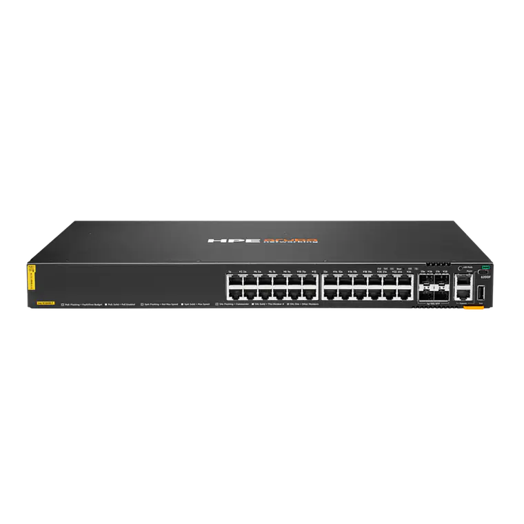 Switch 24 puertos HPE Aruba Networking CX 6200F 24G PoE Clase‑4 4 SFP+ 370 W 1