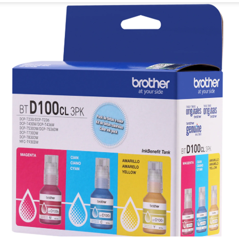 Botellas de Tinta Brother (Pack de 3 botellas de Tinta Color) BTD100 C/M/Y 2
