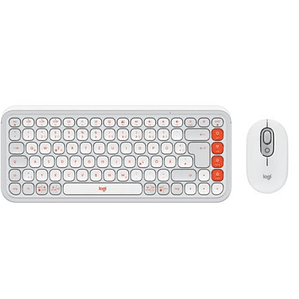 Kit Teclado y Mouse Inalámbricos Logitech POP Icon Combo - Blanco Crudo y Naranja Español