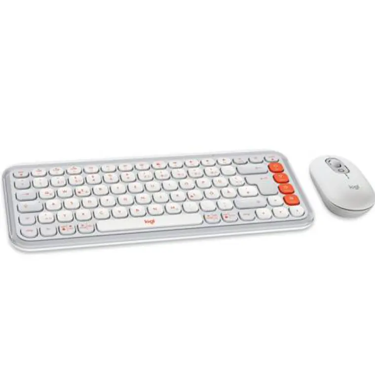 Kit Teclado y Mouse Inalámbricos Logitech POP Icon Combo - Blanco Crudo y Naranja Español 2