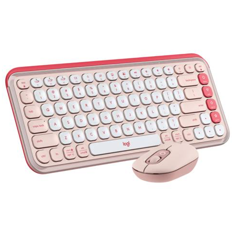 Kit Teclado y Mouse Inalámbricos Logitech POP Icon Combo - Rosado y Blanco Crudo Español 3