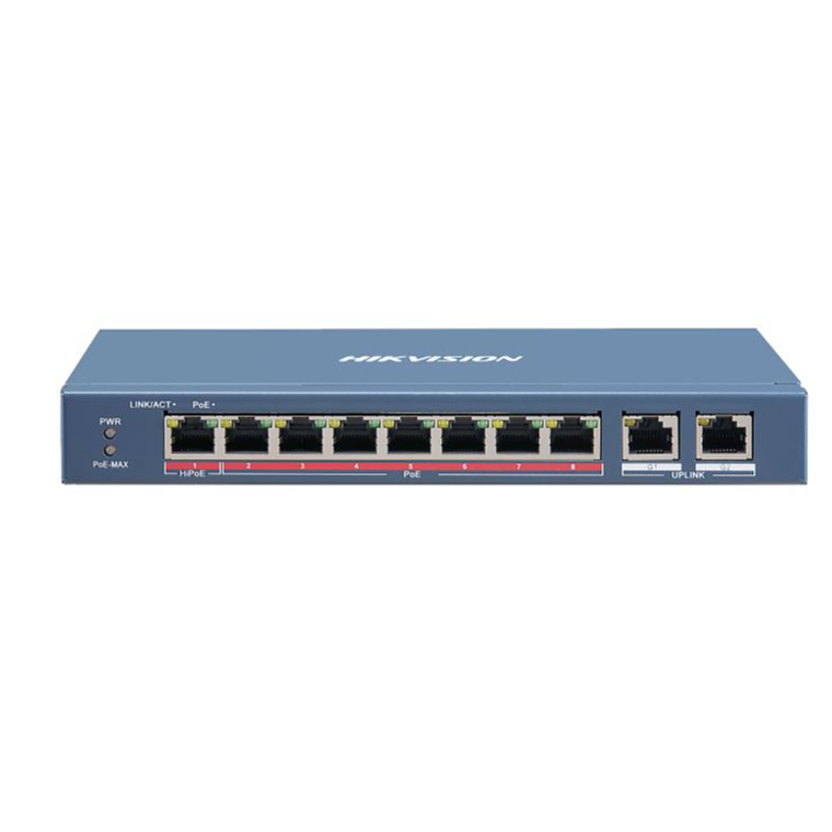 Switch 8 puertos PoE Fast Ethernet no administrado, Hikvision 1