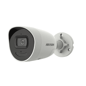Cámara de red tipo bala fija con luz estroboscópica y advertencia audible AcuSense de 6 MP, Hikvision AcuSense 