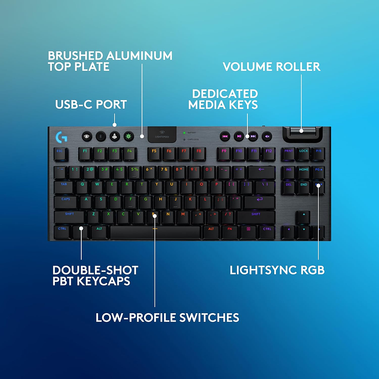 Teclado Mecánico Inalámbrico Gaming Logitech G915 X LIGHTSPEED TKL, (Ingles, sin ñ). 7