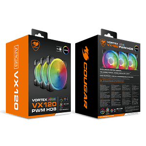 Kit de 3 Ventiladores para PC Cougar Vortex VX, ARGB, 120mm, Color Negro