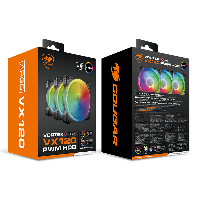 Kit de 3 Ventiladores para PC Cougar Vortex VX, ARGB, 120mm, Color Negro 1