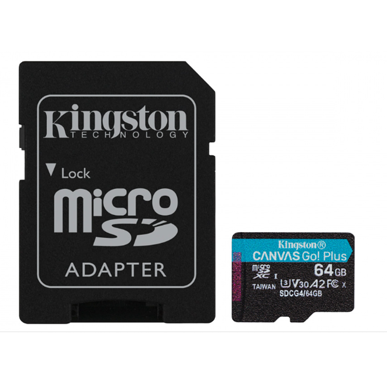 Tarjeta de memoria flash 64GB Kingston SDHC Memory Card MicroSD UHS-I Clase 10, con Adaptador 1