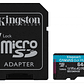Tarjeta de memoria flash 64GB Kingston SDHC Memory Card MicroSD UHS-I Clase 10, con Adaptador - Miniatura 1